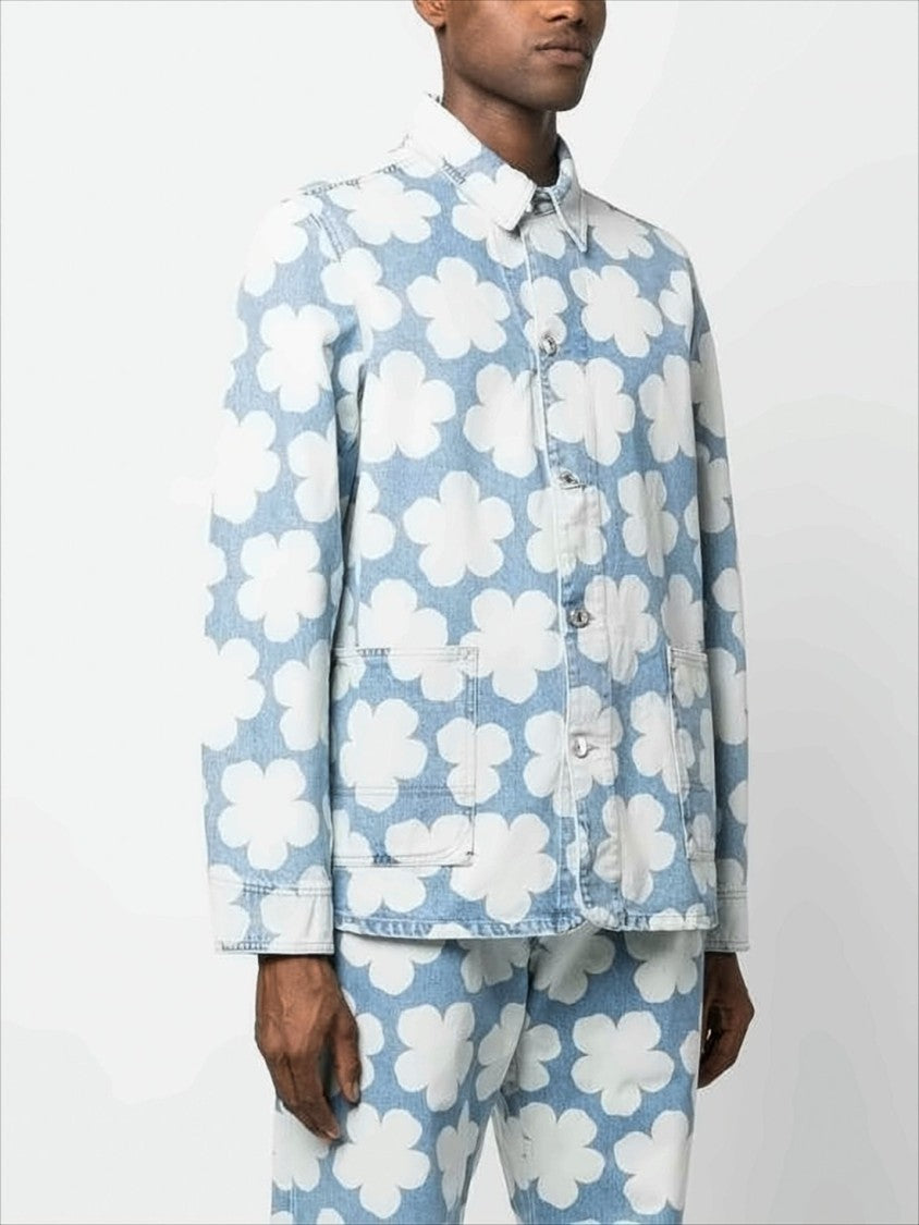 Kenzo Light Blue Denim Jacket With Bold Floral Pattern
