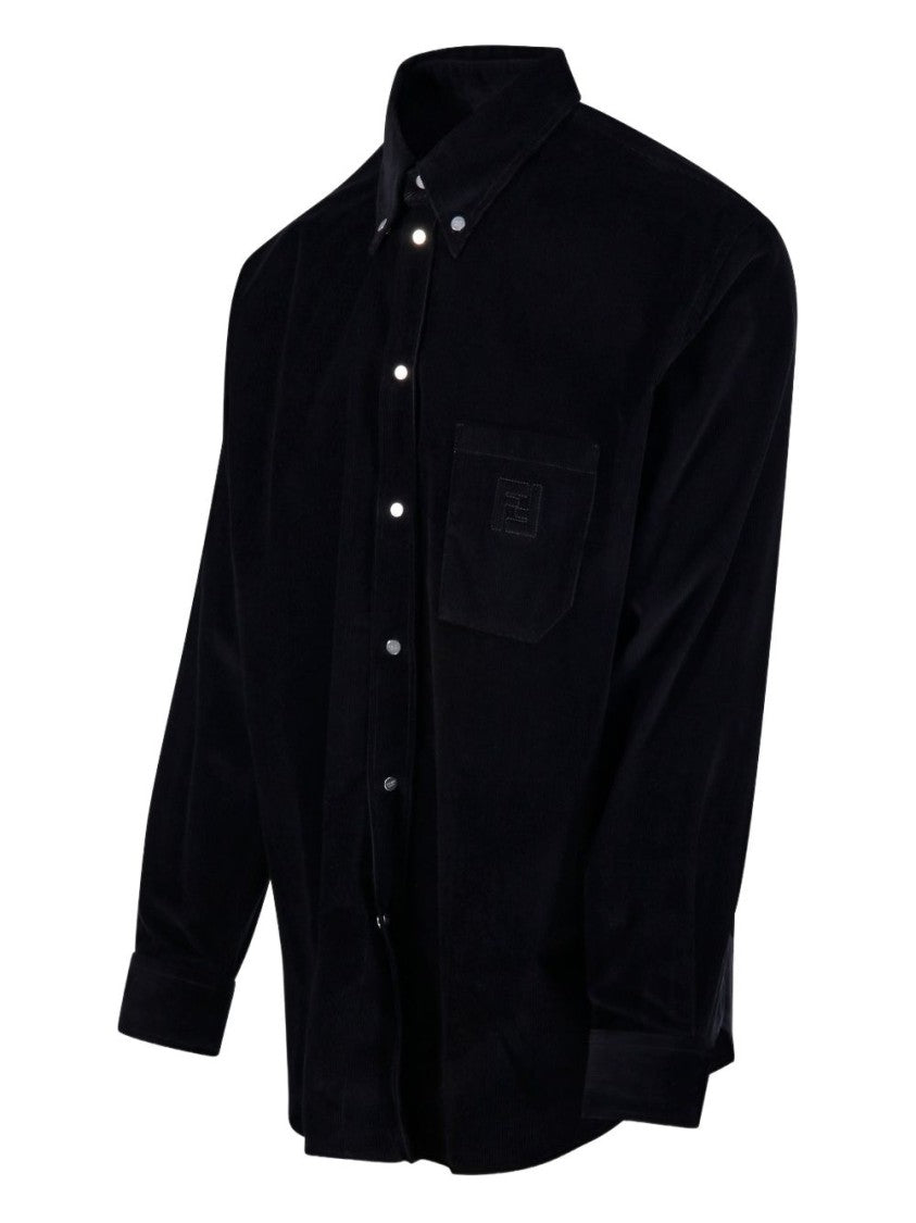Fendi Long-Sleeved Cotton Button-Down Shirt With Velvety Texture