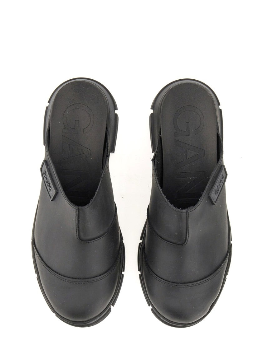 Ganni Chunky Sole Black Sabots With Minimalist Upper