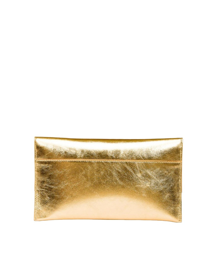 Patrizia Pepe Gold Metallic Leather Clutch Bag