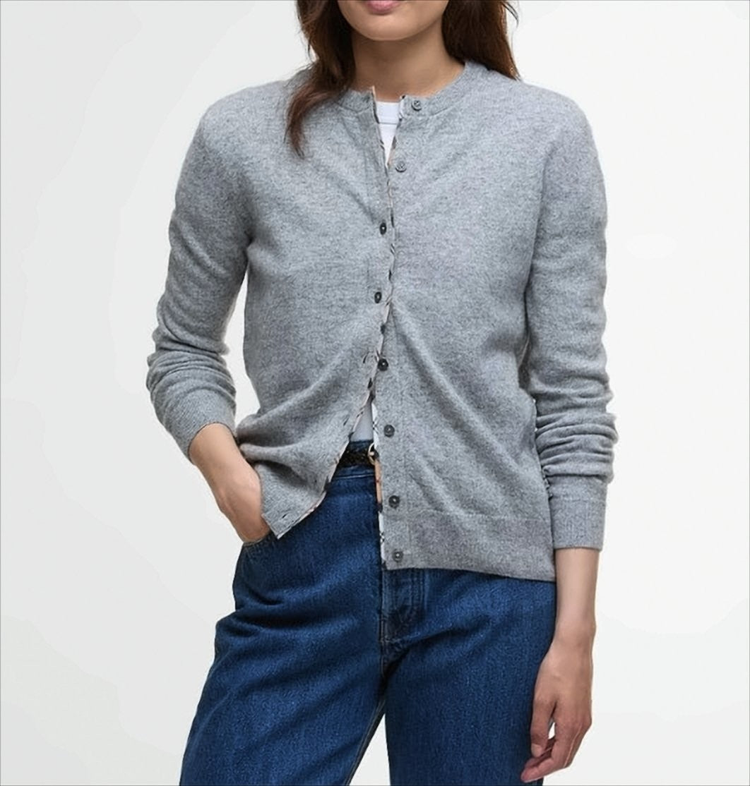 Barbour Pendle Cardigan With Tartan Trims