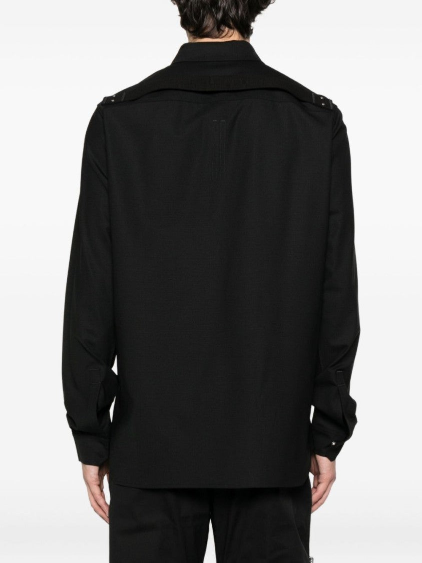 Rick Owens Classic Collar Black Shirt With Dual Front Pockets