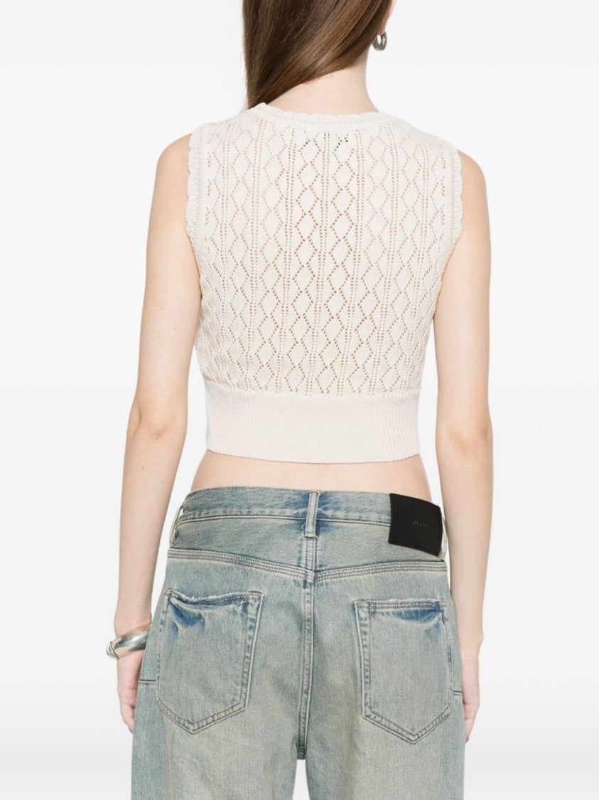 Vivienne Westwood Cream Openwork Knit Logo Sleeveless Top