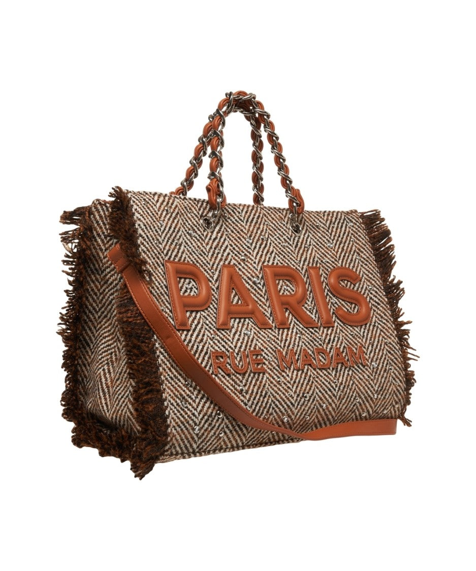 Rue Madame Houndstooth Shopper Bag With Fringed Edges