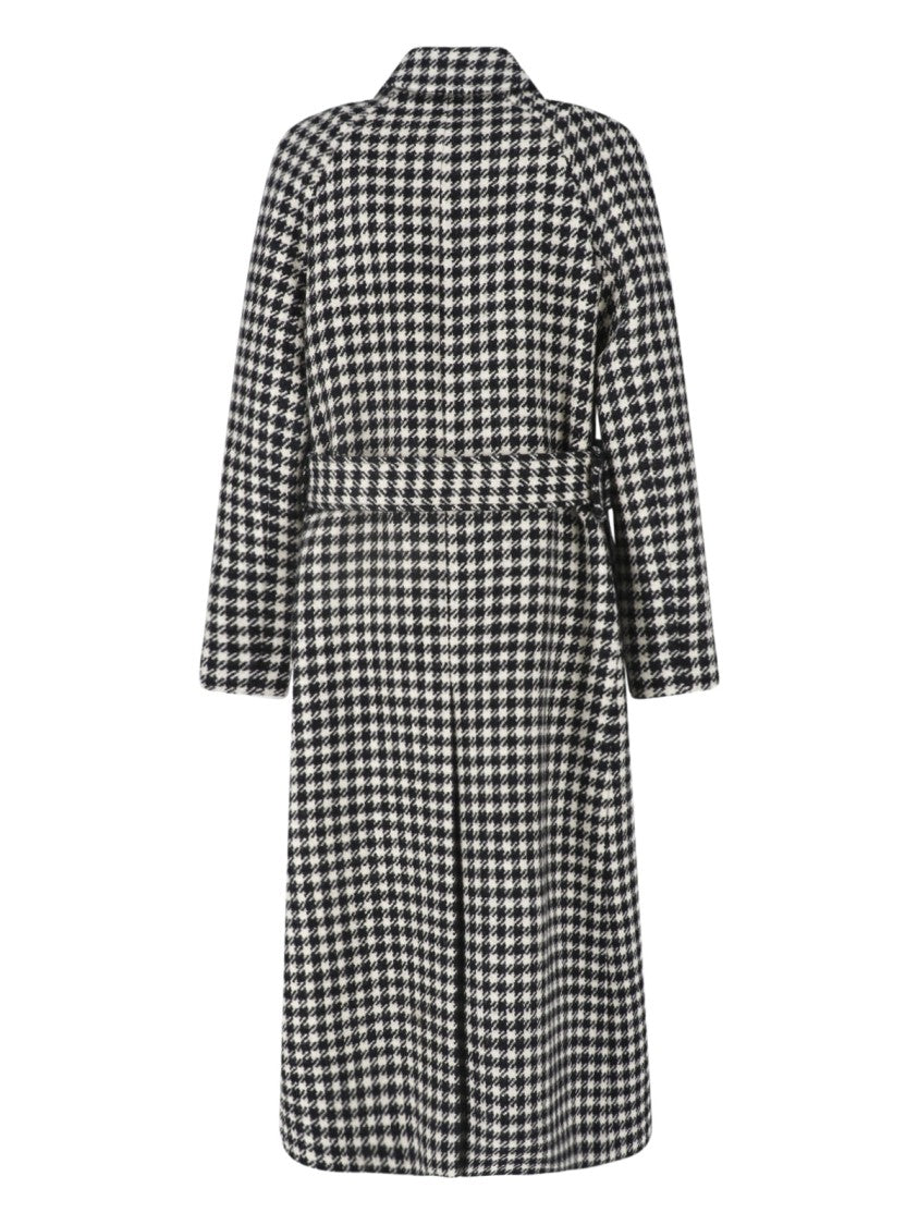Lardini Black White Wool Houndstooth Belted Coat
