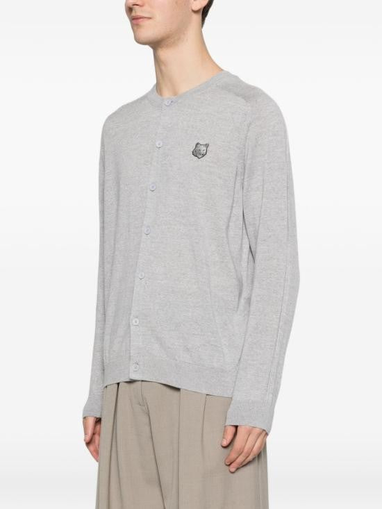 Maison Kitsuné Light Grey Wool Cardigan With Button-Up Front