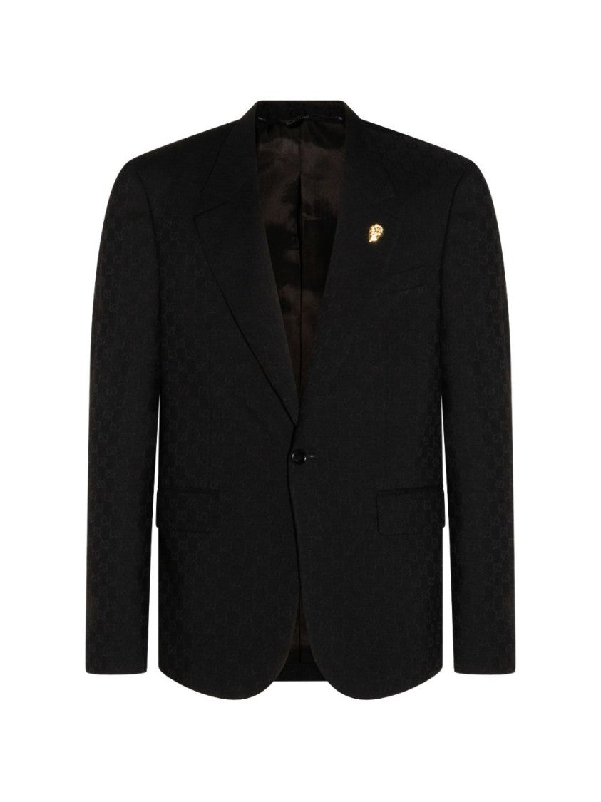Gucci Black Single-Breasted Gg Wool Blazer Jacket