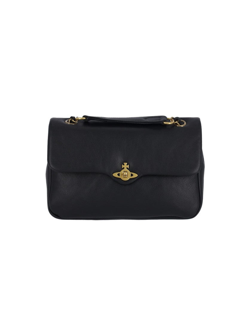 Vivienne Westwood Structured Black Leather Bag With Gold-Tone Clasp