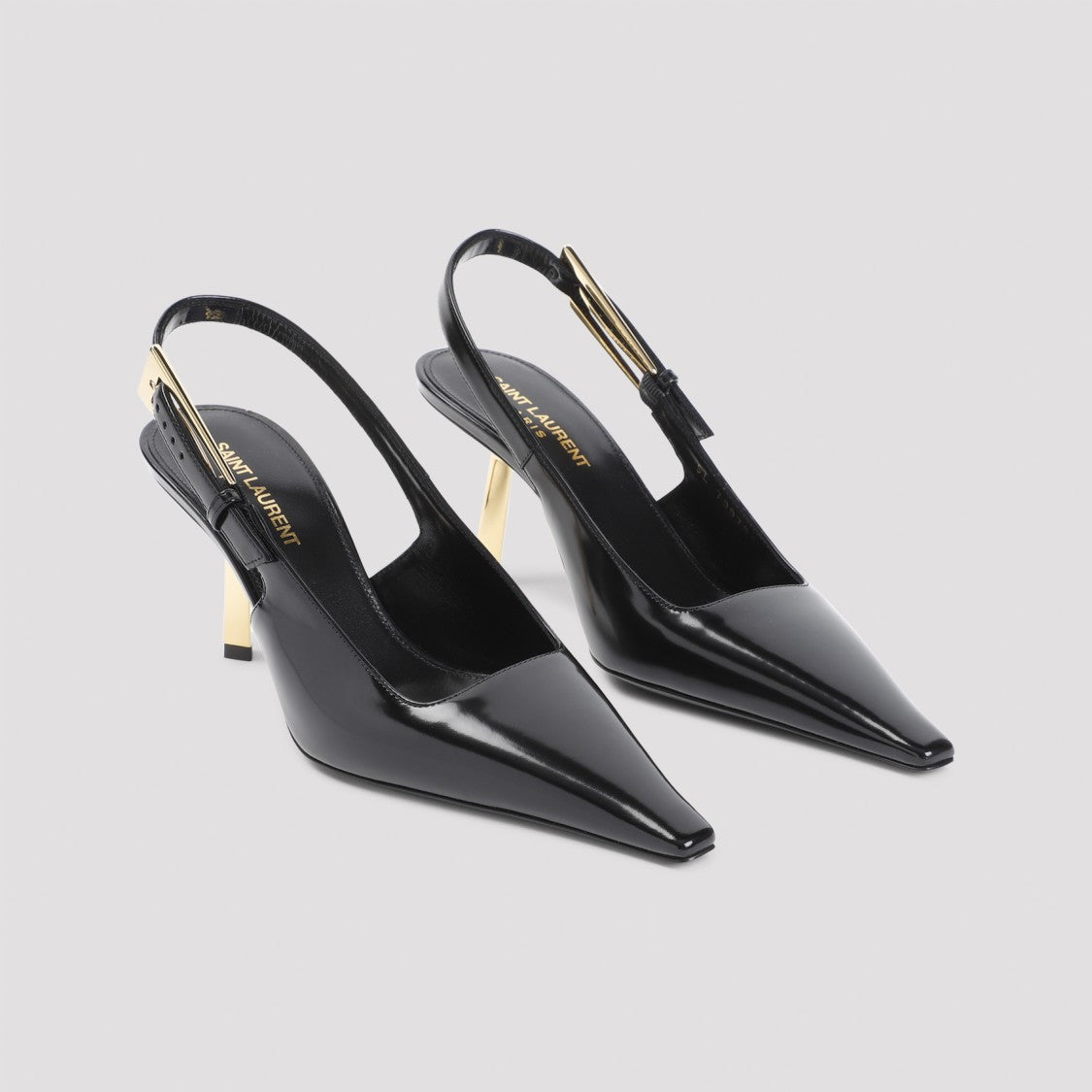 Saint Laurent Leather Slingback Pumps With 7.5Cm Heel And Brass Detailing