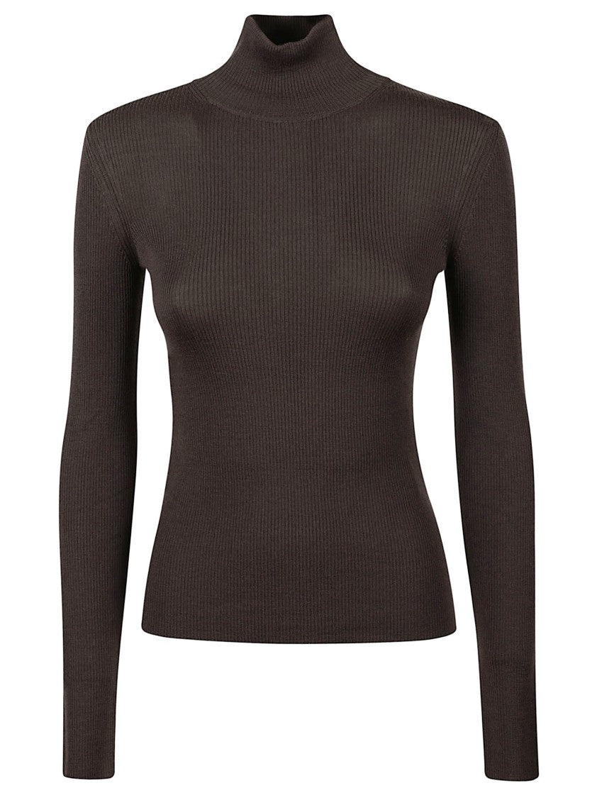 Max Mara Fitted Ribbed Knit Top With High Neckline