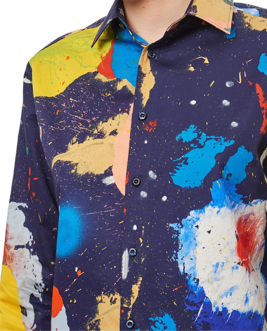 Ralph Lauren Collection Mock Neck Cotton Shirt With Abstract Print And Button Closure