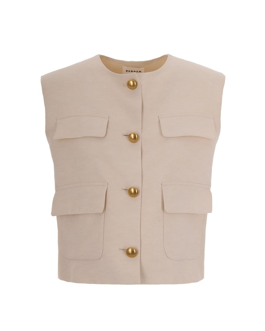 P.A.R.O.S.H. Cream Linen Gilet
