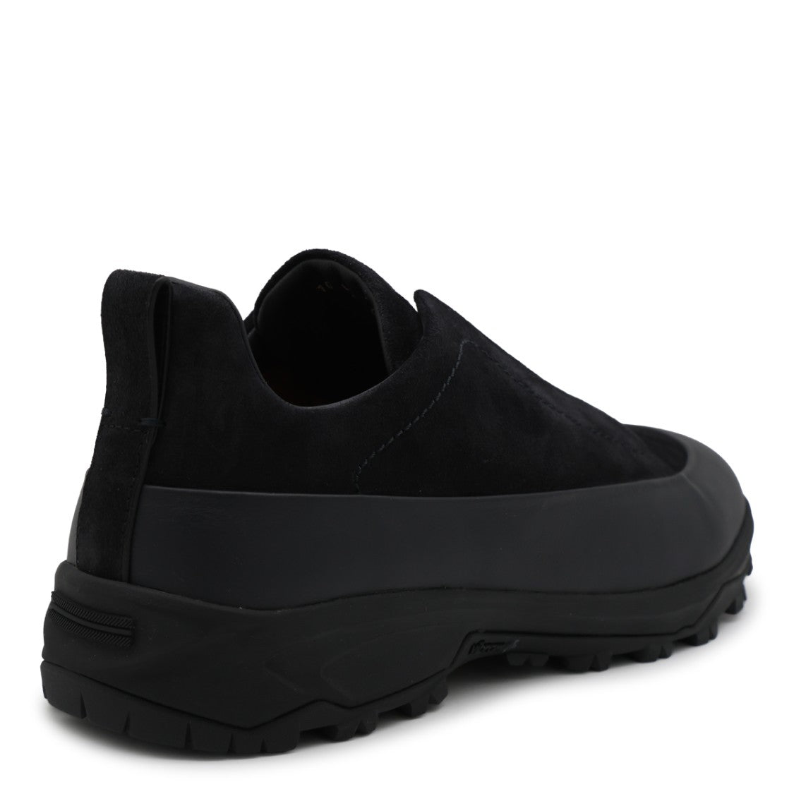 Zegna Monochromatic Black Rugged Sole Sneakers