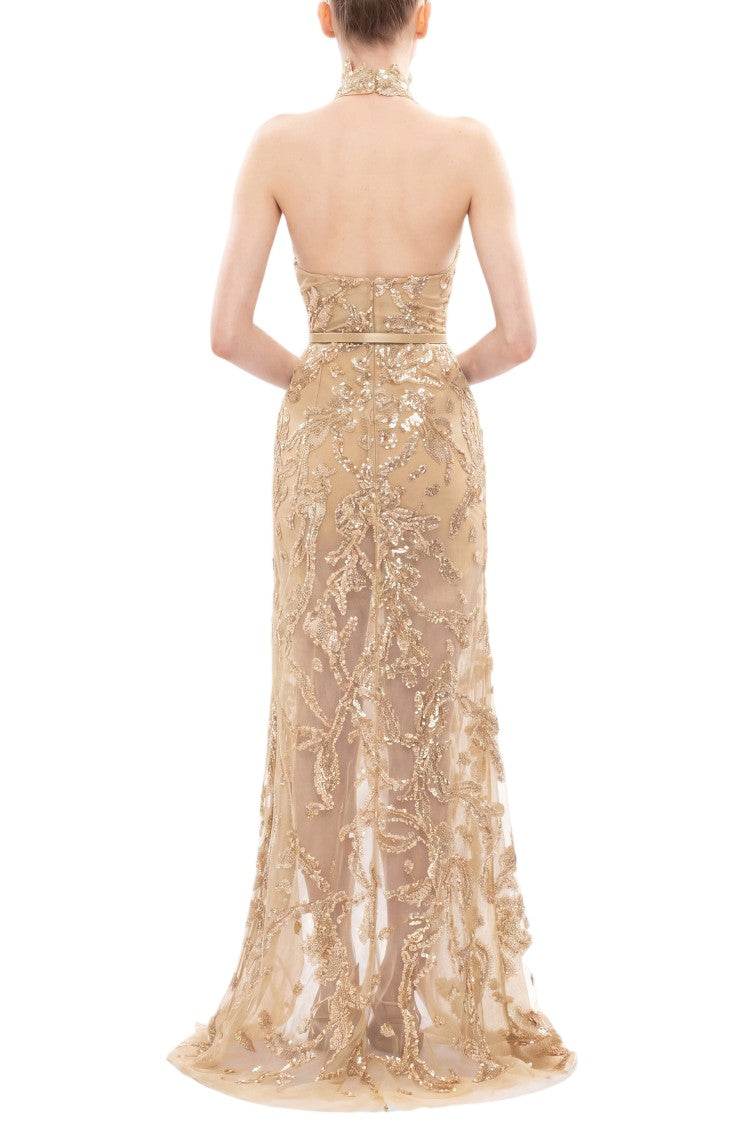 Saiid Kobeisy Halter Neck Embroidered Tulle Dress