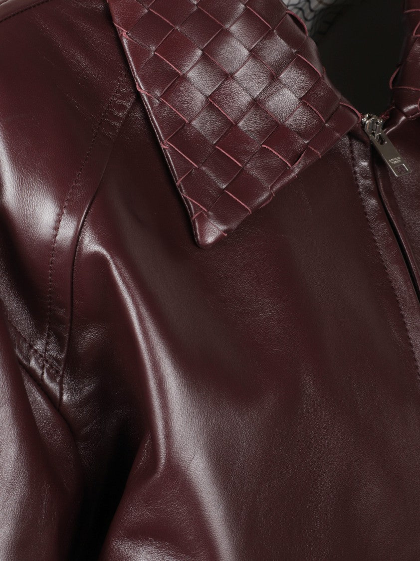 Bottega Veneta Glossy Burgundy Leather Coat