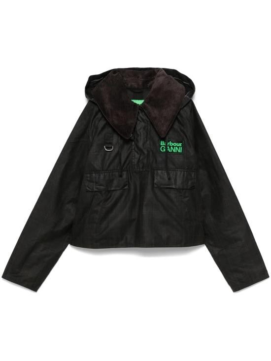 Barbour Cropped Waxed Cotton Jacket With Corduroy Collar