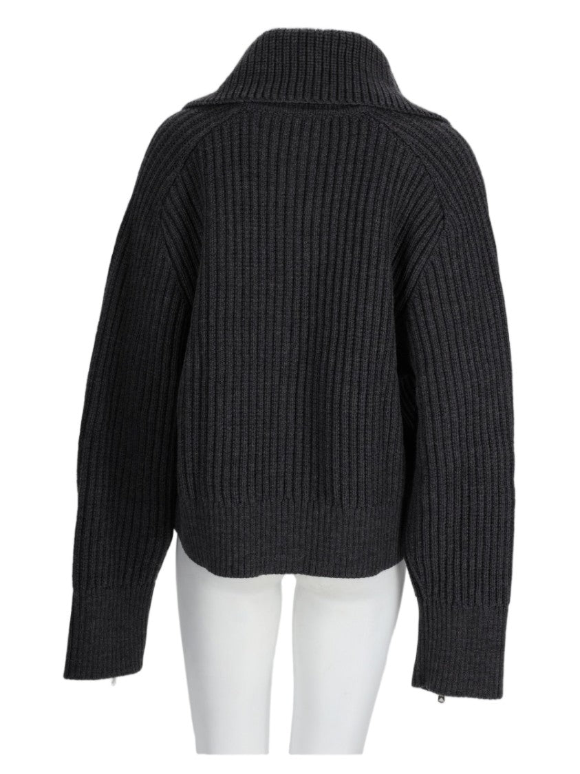 Paul Smith Black Ribbed Wool Stand-Collar Zip-Through Knit