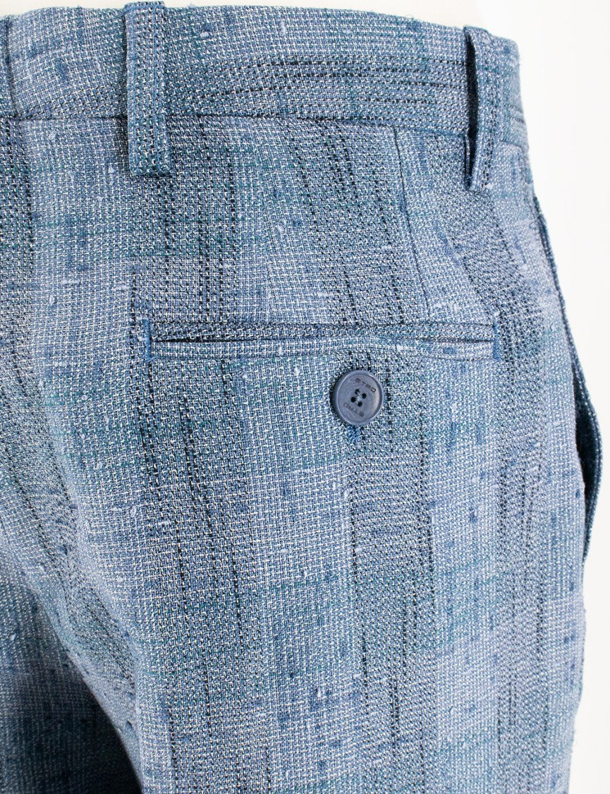 Etro Flamed Check Linen Blend Trousers