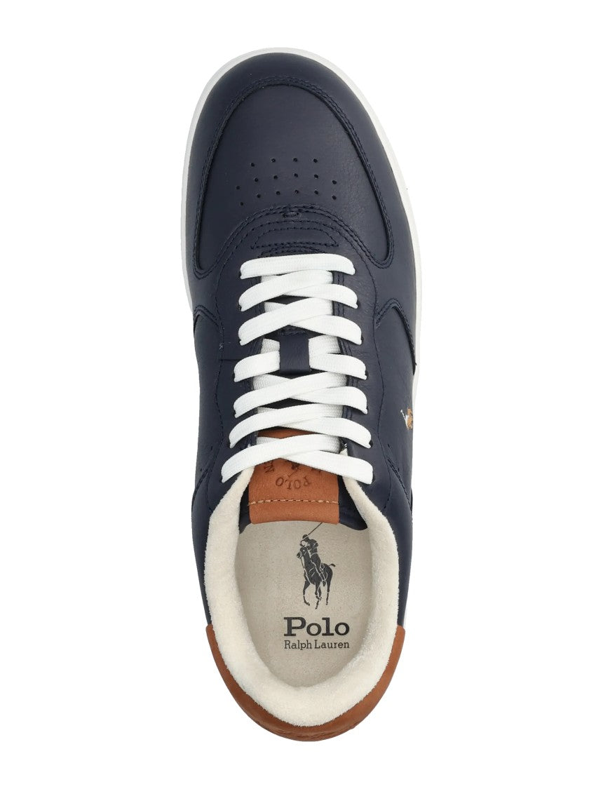 Polo Ralph Lauren Navy Leather Low-Top Sneakers With White Accents