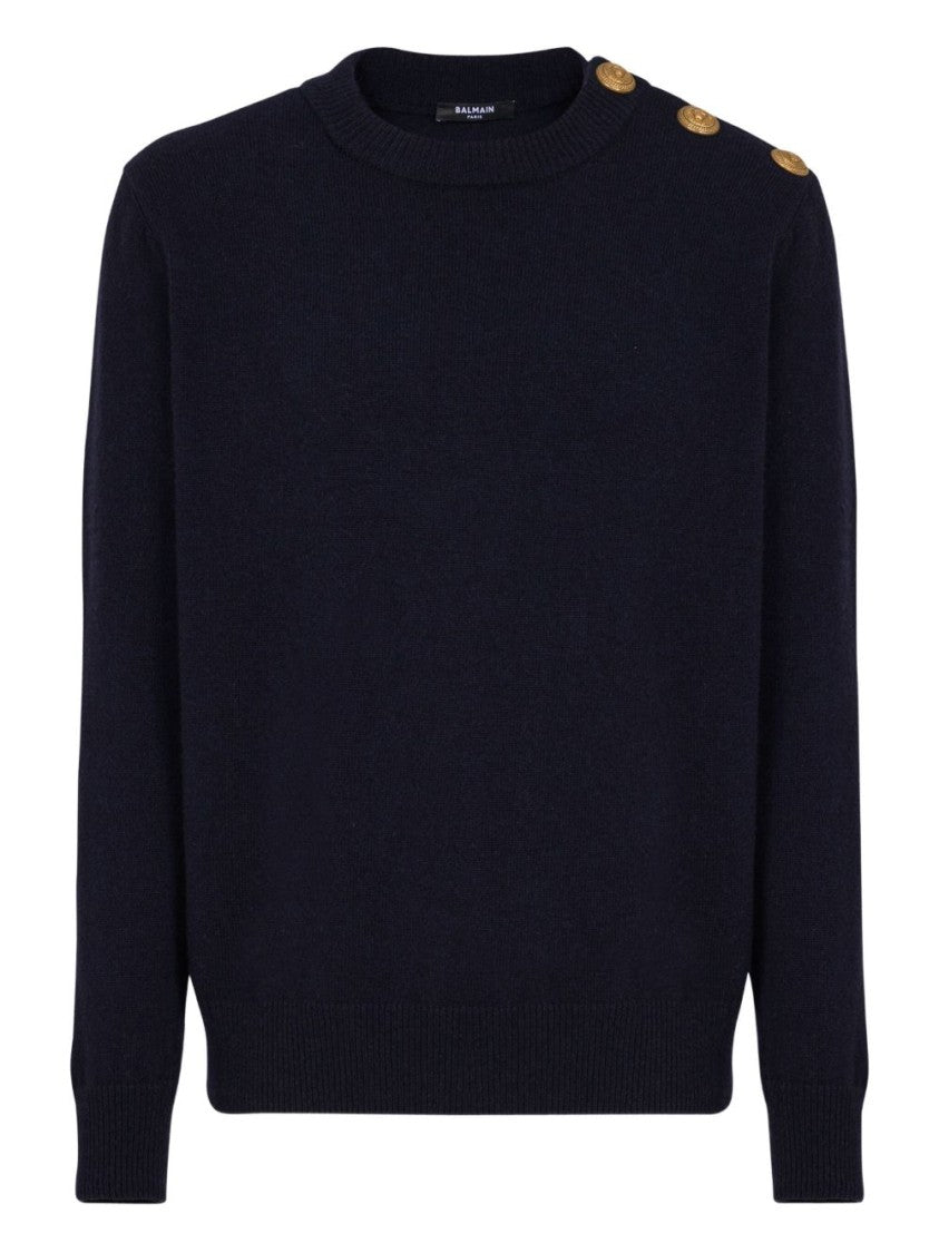 Balmain Blue Round Neck Long Sleeve Sweater