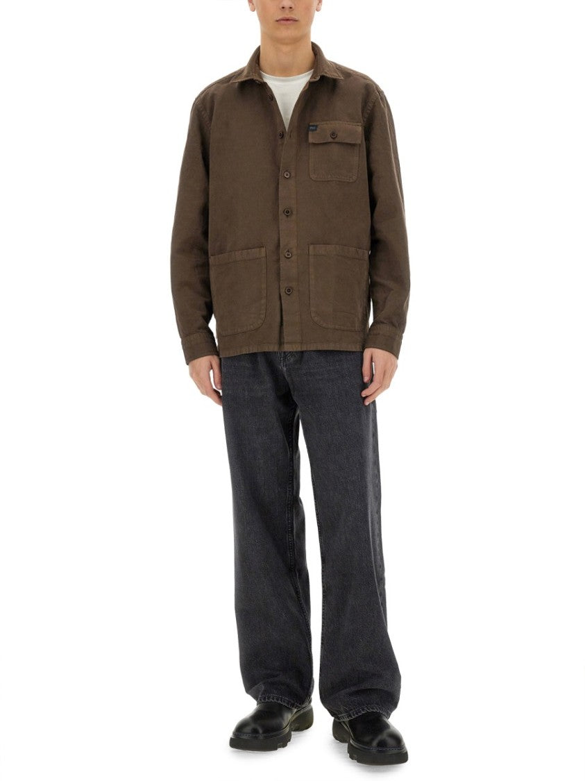 Fay Brown Linen-Cotton Blend Shirt Jacket