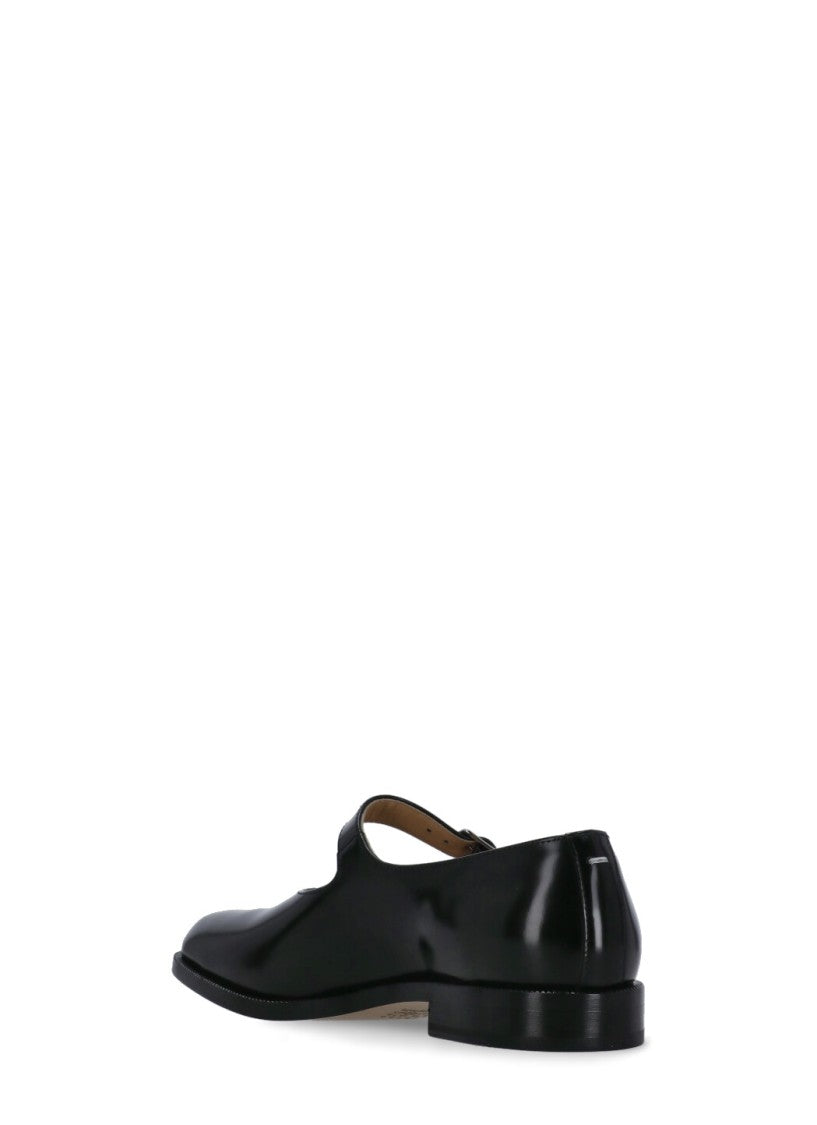 Maison Margiela Black Tabi Polished Leather Mary-Jane Flats