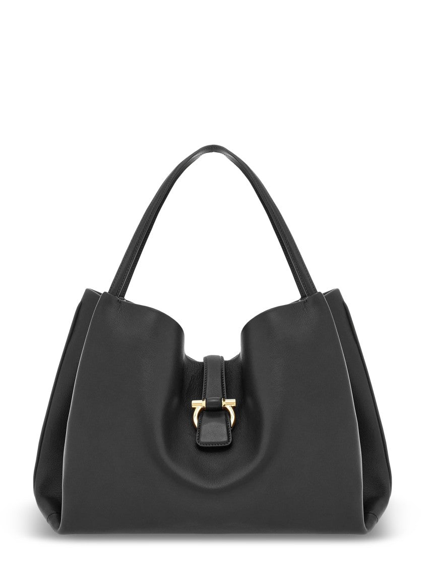 Ferragamo Smooth Leather Tote Bag With Gold-Tone Clasp