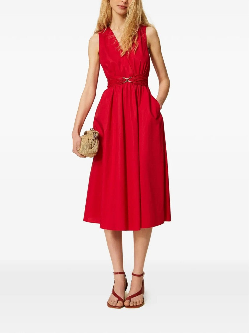 Twin-Set Sleeveless Midi Deep V-Neck Dress