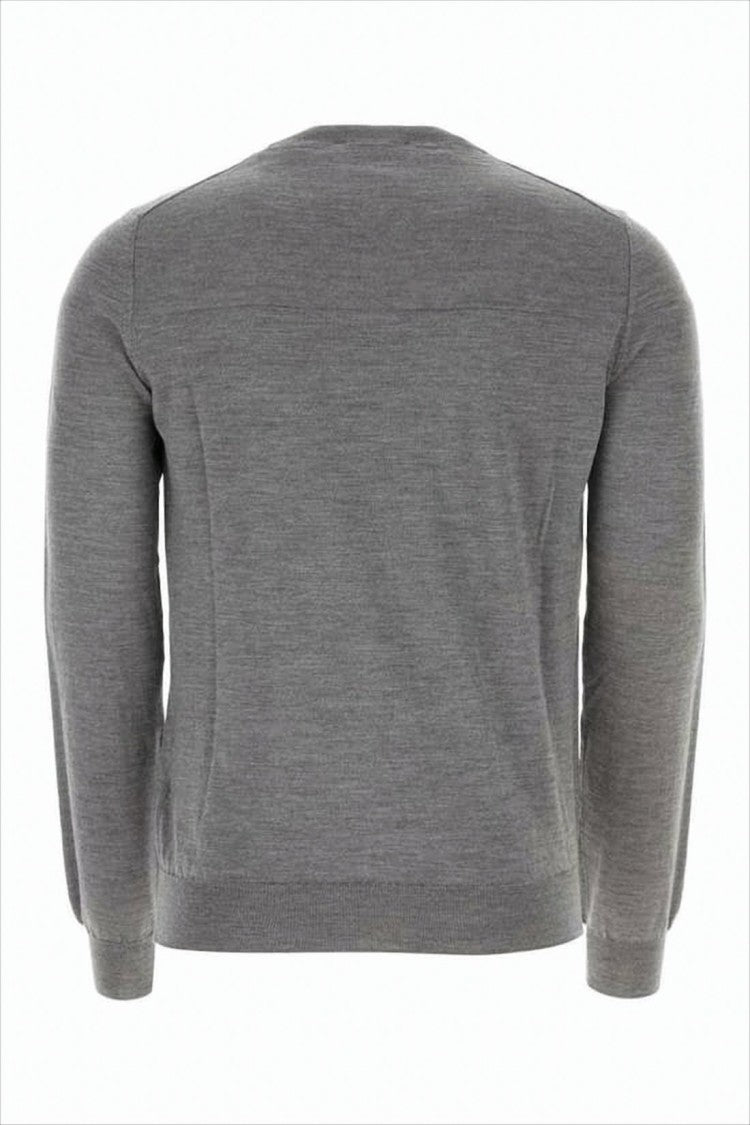 Jil Sander Grey Fine-Knit Wool Sweater With Ribbed Details