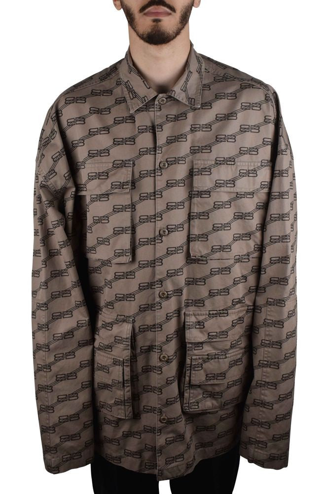 Balenciaga Beige Cargo Shirt With Iconic Logo Print