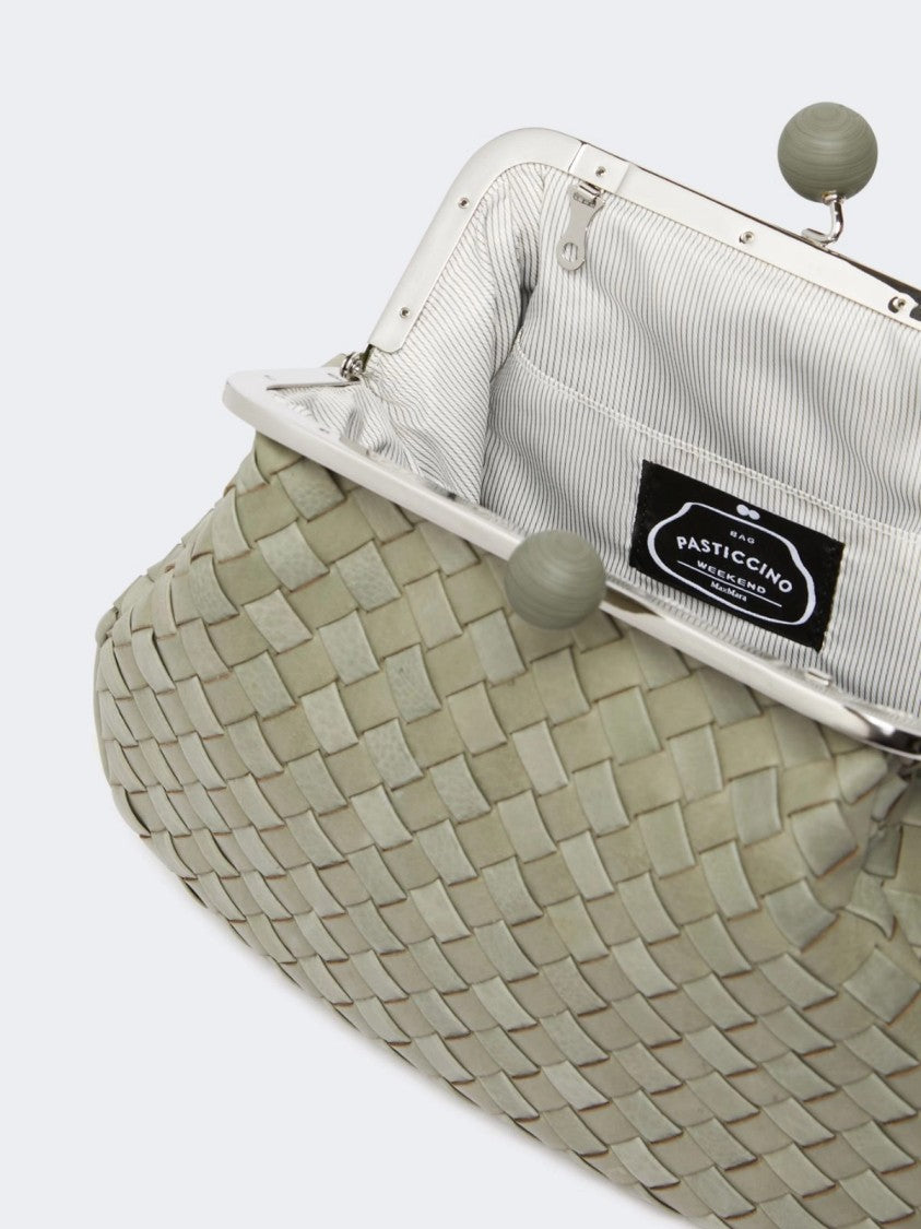 Max Mara Structured Woven Leather Clutch Bag In Sage Green