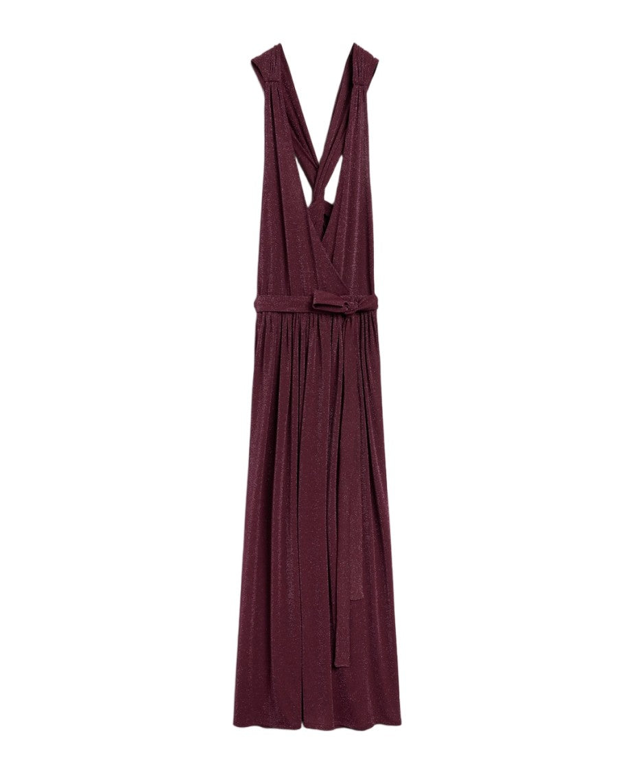 Momonì Lurex Stretch Jersey Twisted Back Tie-Belt Maxi Dress