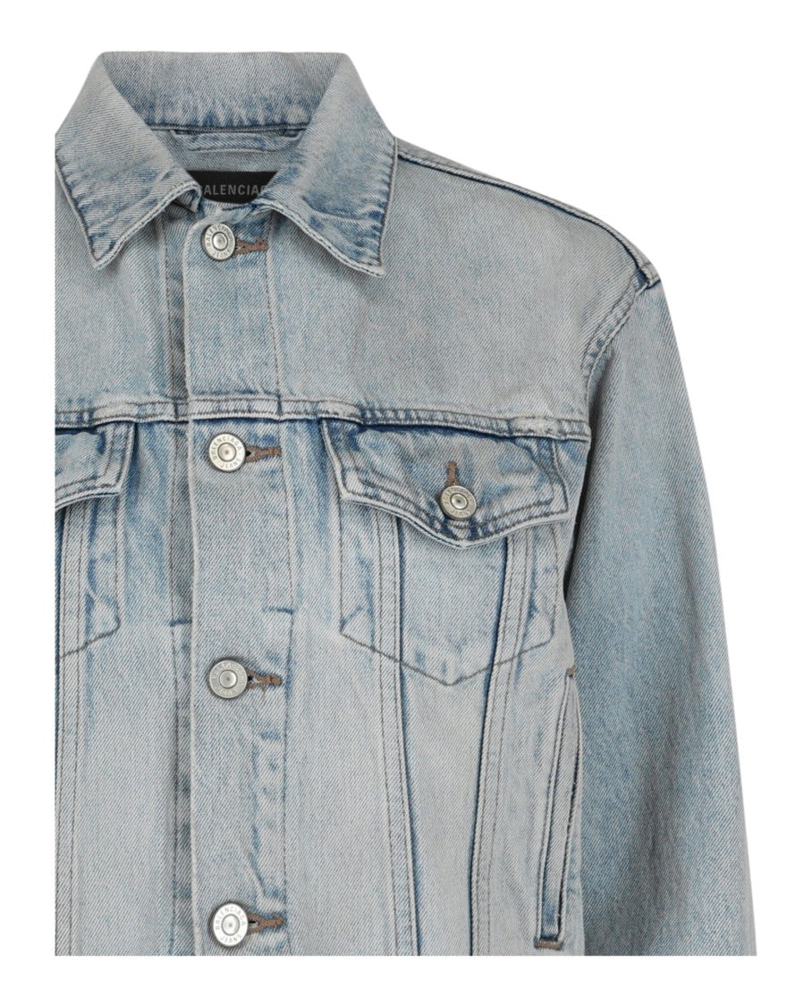 Balenciaga Fitted Shrunken Denim Jacket With Strass Logo Detail
