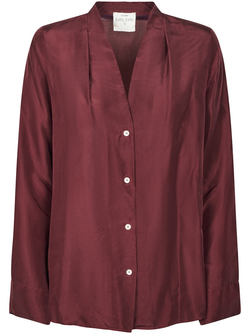 Forte Forte V-Neck Silk Shirt With Relaxed Fit