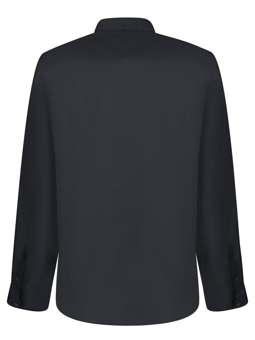 Dell'oglio Black Linen Shirt With Chest Pocket