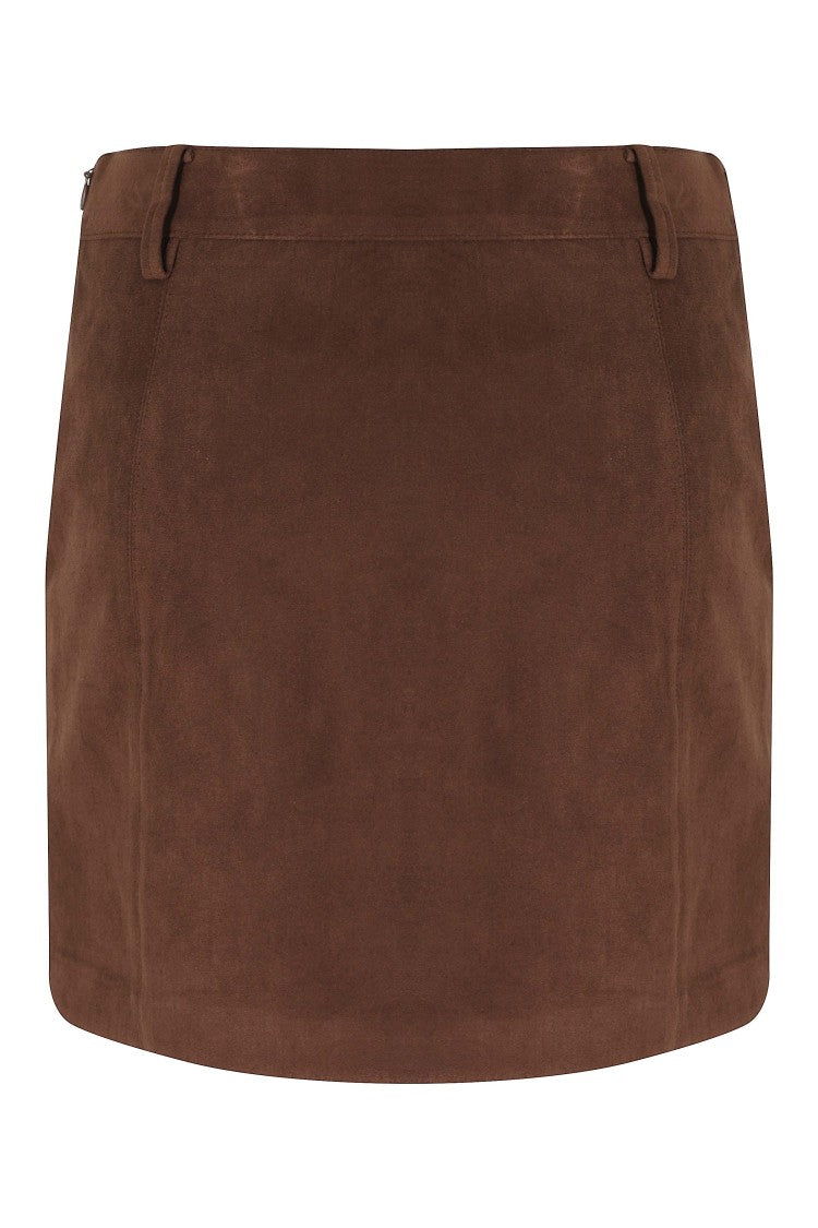 Dunst Deep Brown Faux Suede Mini Skirt With Seam Detailing