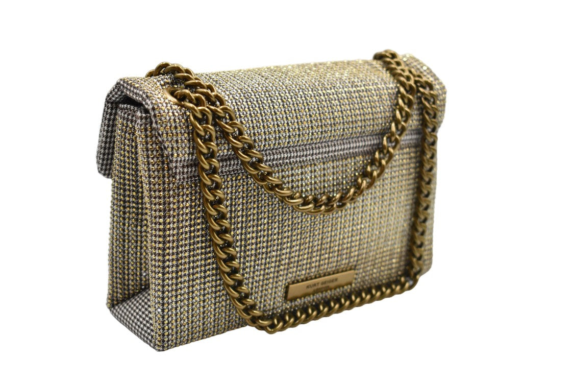 Kurt Geiger Textured Beige Handbag With Decorative Metallic Clasp