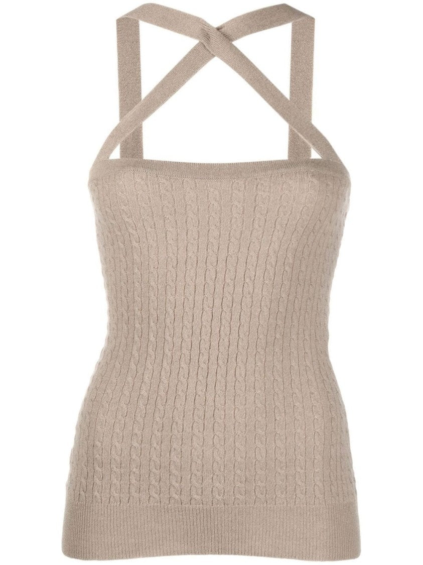 Patou Taupe Cable-Knit Halterneck Top