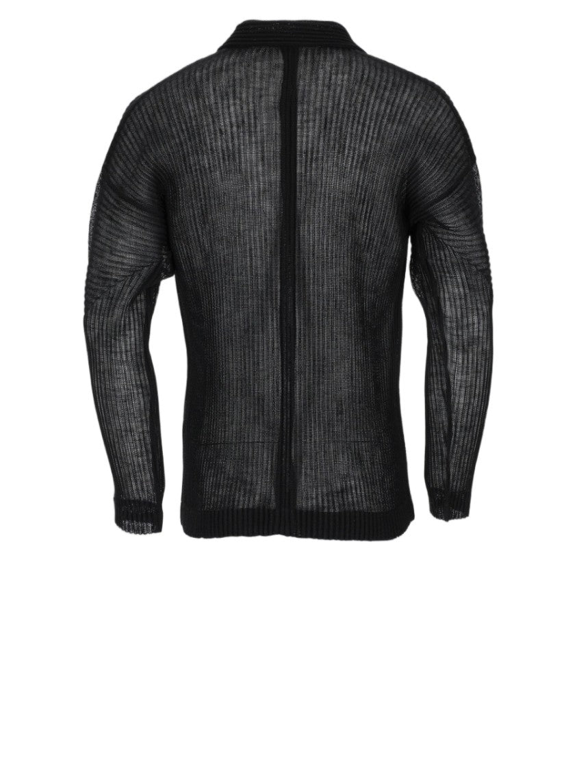 Homme Plissé Issey Miyake Black Semi-Sheer Ribbed Polyester Casual Shirt