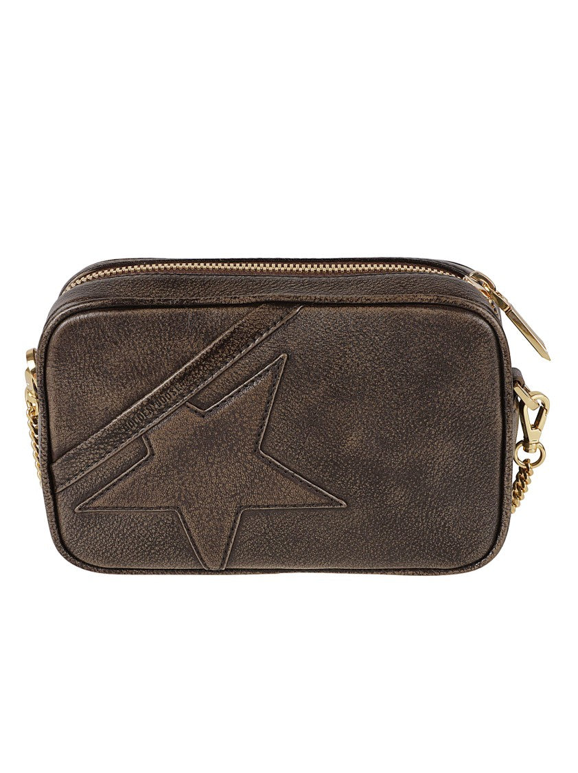 Golden Goose Textured Leather Bag With Embossed Star Design And Gold Chain Strap