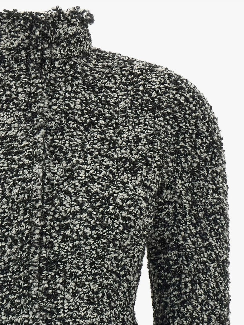 Alberta Ferretti Textured Fitted High Neck Wool-Blend Blazer