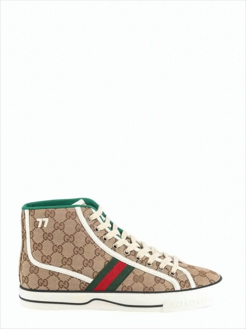 Gucci Beige Canvas High-Top Sneakers With Monogram