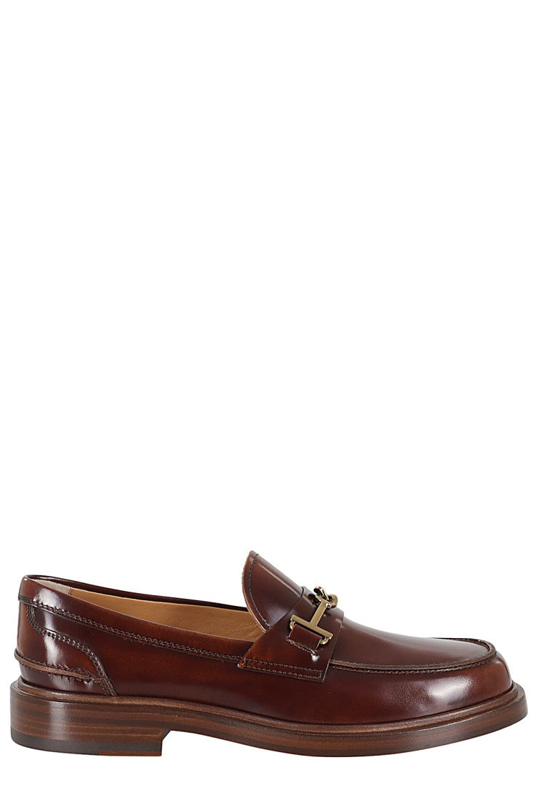 Tod's Brushed Leather Loafer With Gold Buckle Detail