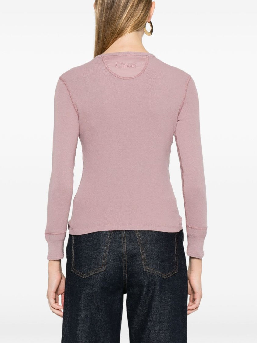 Chloé Soft Ribbed Long-Sleeve Top With Button Placket
