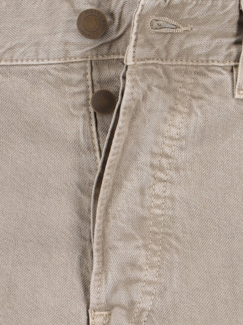Haikure Wide-Leg Beige Denim And Linen Jeans With Five-Pocket Design
