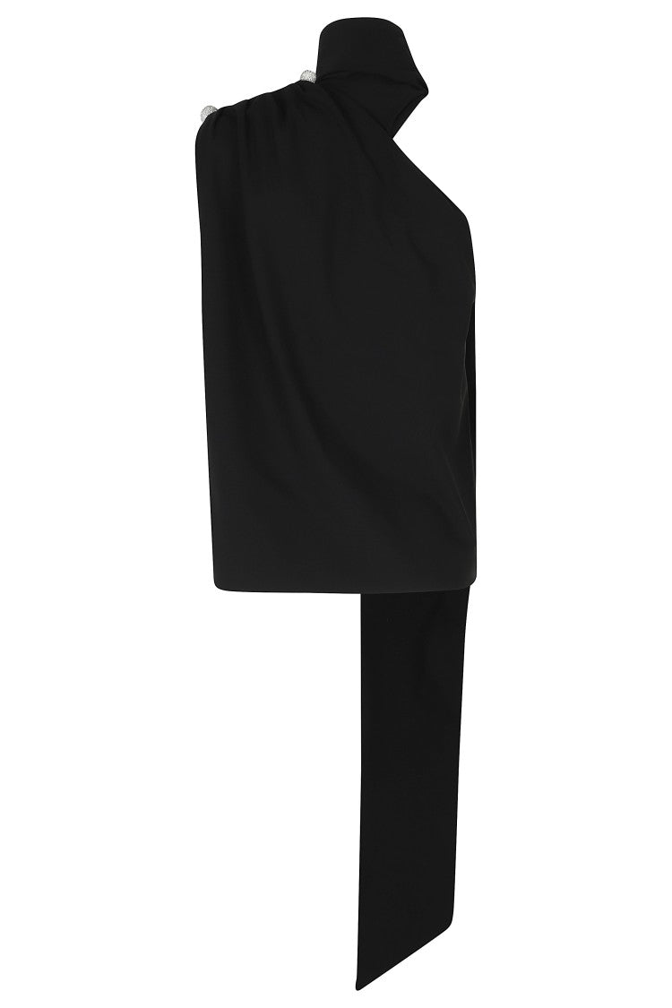 Giuseppe Di Morabito Black Asymmetrical One-Shoulder Rhinestone Wool Top