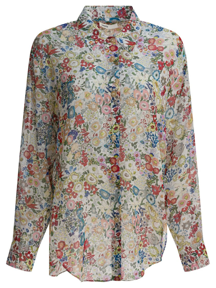 Khaite Silk Floral Shirt With Elongated Back Hem