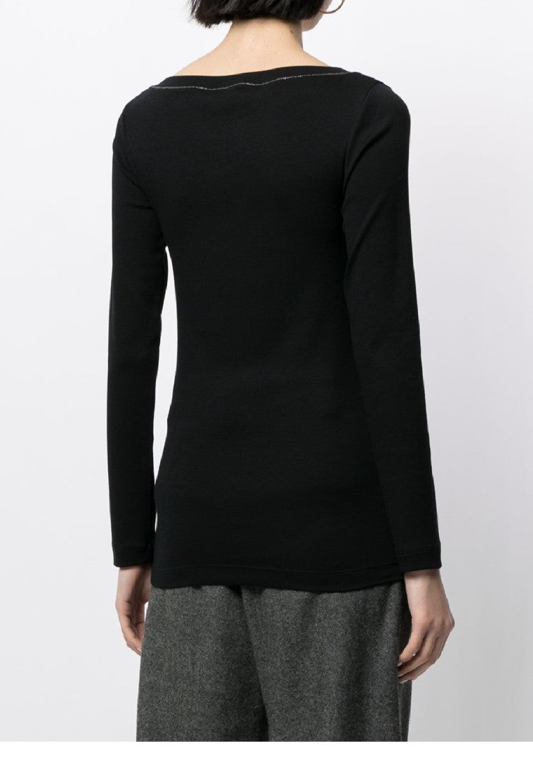 Brunello Cucinelli Black Fitted Long Sleeve V-Neck Knitwear