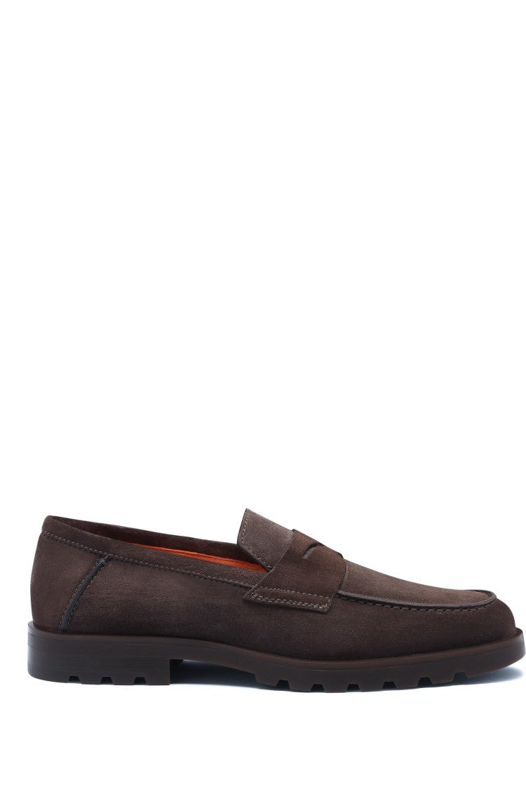 Santoni Suede Moccasins With Rubber Sole