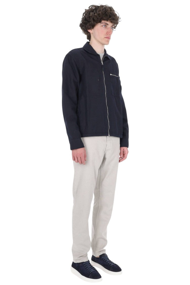 C.P. Company Blue Cotton-Linen Zip Overshirt Jacket